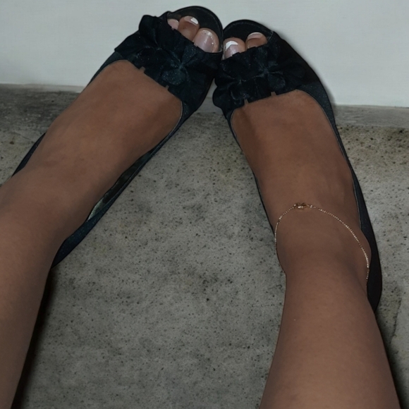 Nina Black  Satin Wedge Heels - Picture 1 of 3